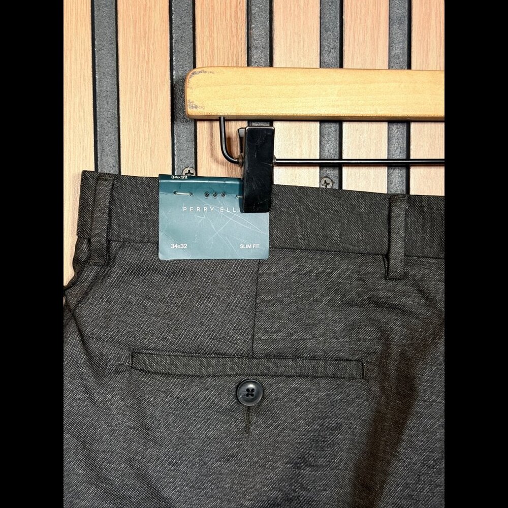 New Perry Ellis Dress Pants 34 X 32 Men’s Gray Slim Fit Stretch Trousers - Picture 7 of 10